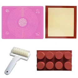 Combo Pack of 4 Bakery Products Roller Cutter, Rolling Mat, Silicone Rolling Mat And Silicone Mould